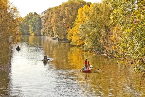 Boating on a fine autumn day on the Weiße Elster, in the magical city of Leipzig, Germany.  